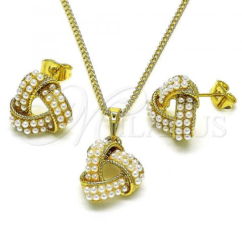 Oro Laminado Earring and Pendant Adult Set, Gold Filled Style Love Knot Design, with Ivory Pearl, Polished, Golden Finish, 10.379.0051