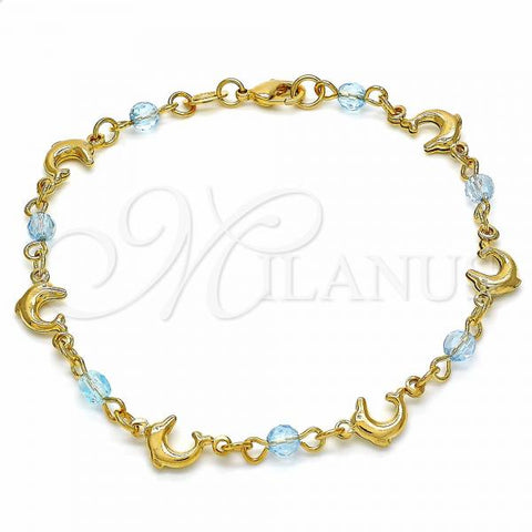 Oro Laminado Fancy Bracelet, Gold Filled Style Dolphin Design, with Aquamarine Crystal, Polished, Golden Finish, 03.32.0218.07