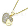 Oro Laminado Pendant Necklace, Gold Filled Style Heart Design, with White Micro Pave, Polished, Golden Finish, 04.344.0038.20