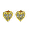 Oro Laminado Stud Earring, Gold Filled Style Heart Design, with White Micro Pave, Polished, Golden Finish, 02.344.0016