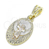 Oro Laminado Fancy Pendant, Gold Filled Style Divino Niño Design, Polished, Tricolor, 05.351.0190