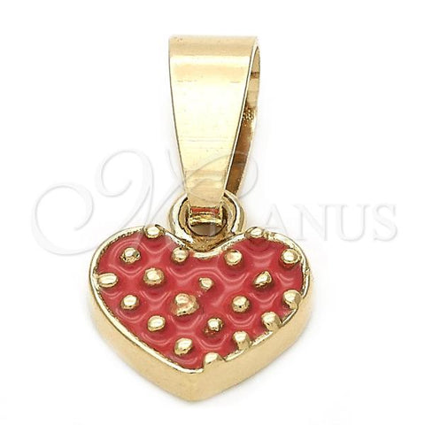 Oro Laminado Fancy Pendant, Gold Filled Style Heart Design, Orange Enamel Finish, Golden Finish, 05.163.0082.2