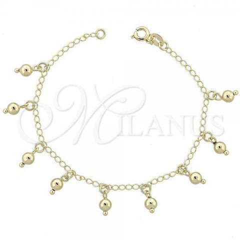 Oro Laminado Charm Bracelet, Gold Filled Style Ball Design, Polished, Golden Finish, 03.09.0039.07