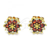 Oro Laminado Stud Earring, Gold Filled Style Flower Design, with Garnet and White Cubic Zirconia, Polished, Golden Finish, 02.346.0015