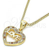 Oro Laminado Pendant Necklace, Gold Filled Style Heart and Love Design, with Garnet and White Micro Pave, Polished, Golden Finish, 04.156.0345.1.20