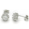 Sterling Silver Stud Earring, Flower Design, with White Cubic Zirconia, Polished, Rhodium Finish, 02.285.0084