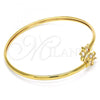 Oro Laminado Individual Bangle, Gold Filled Style Flower Design, with White Cubic Zirconia, Polished, Golden Finish, 07.193.0019.1 (04 MM Thickness, One size fits all)