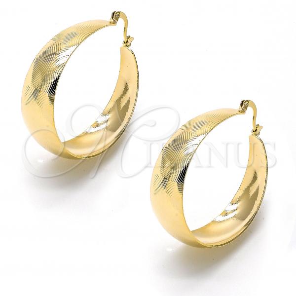 Oro Laminado Medium Hoop, Gold Filled Style Spiral Design, Diamond Cutting Finish, Golden Finish, 5.150.005.40