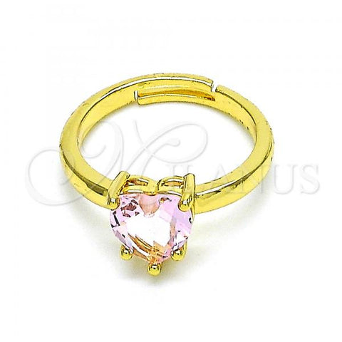Oro Laminado Multi Stone Ring, Gold Filled Style Heart Design, with Pink Cubic Zirconia, Polished, Golden Finish, 01.341.0075.1