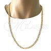 Oro Laminado Basic Necklace, Gold Filled Style Pave Cuban Design, Diamond Cutting Finish, Golden Finish, 5.223.003.28
