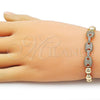 Oro Laminado Fancy Bracelet, Gold Filled Style Puff Mariner Design, with White Micro Pave, Polished, Golden Finish, 03.283.0465.07