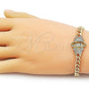 Oro Laminado Fancy Bracelet, Gold Filled Style Little Girl and Miami Cuban Design, with White and Black Cubic Zirconia, Polished, Golden Finish, 03.283.0508.07