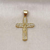 Oro Laminado Religious Pendant, Gold Filled Style Cross and Crucifix Design, with White Micro Pave, Polished, Golden Finish, 05.342.0217