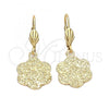 Oro Laminado Dangle Earring, Gold Filled Style Flower Design, Matte Finish, Golden Finish, 5.107.010