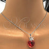Rhodium Plated Pendant Necklace, Heart and Flower Design, with Padparadscha Swarovski Crystals and White Cubic Zirconia, Polished, Rhodium Finish, 04.239.0019.3.16