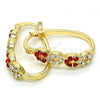 Oro Laminado Small Hoop, Gold Filled Style with Garnet and White Crystal, Polished, Golden Finish, 02.100.0069.1.15