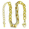 Oro Laminado Fancy Bracelet, Gold Filled Style Paperclip Design, with White Micro Pave, Polished, Golden Finish, 03.341.0115.07