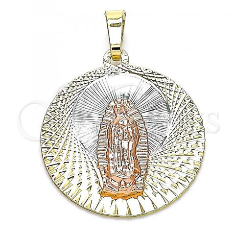 Oro Laminado Religious Pendant, Gold Filled Style Guadalupe Design, Diamond Cutting Finish, Tricolor, 05.380.0127