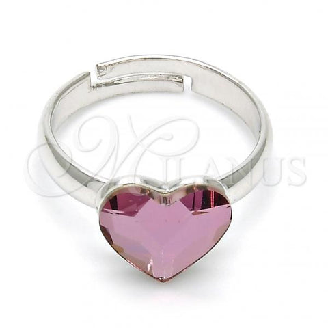Rhodium Plated Multi Stone Ring, Heart Design, with Antique Pink Swarovski Crystals, Polished, Rhodium Finish, 01.239.0002.2 (One size fits all)