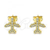 Oro Laminado Stud Earring, Gold Filled Style with White Micro Pave, Polished, Golden Finish, 02.342.0124