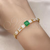 Oro Laminado Fancy Bracelet, Gold Filled Style Baguette and Leaf Design, with Green and White Cubic Zirconia, Polished, Golden Finish, 03.283.0373.07