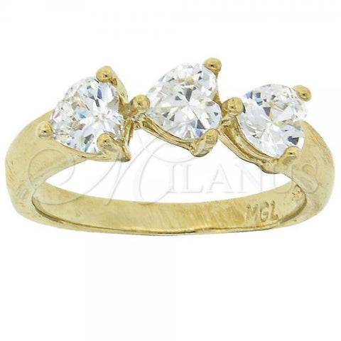 Oro Laminado Multi Stone Ring, Gold Filled Style Heart Design, with White Cubic Zirconia, Polished, Golden Finish, 5.165.024.06 (Size 6)