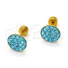 Stainless Steel Stud Earring, with Aqua Blue Crystal, Polished, Golden Finish, 02.271.0007.8