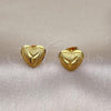 Oro Laminado Stud Earring, Gold Filled Style Heart Design, Diamond Cutting Finish, Golden Finish, 02.342.0277