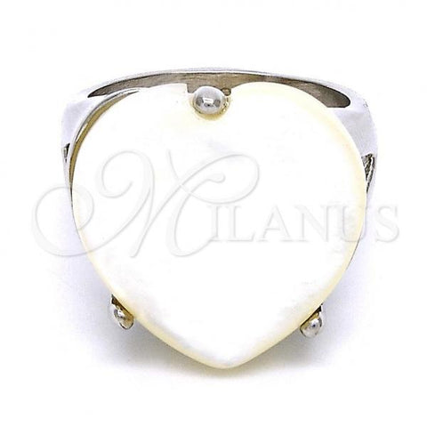 Stainless Steel Multi Stone Ring, Heart Design, with Ivory Mother of Pearl, Polished, Steel Finish, 01.235.0004.1.09 (Size 9)