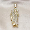 Oro Laminado Religious Pendant, Gold Filled Style San Judas Design, with White Crystal, Polished, Golden Finish, 05.411.0061