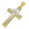 Oro Laminado Religious Pendant, Gold Filled Style Crucifix Design, Polished, Tricolor, 05.351.0159.1