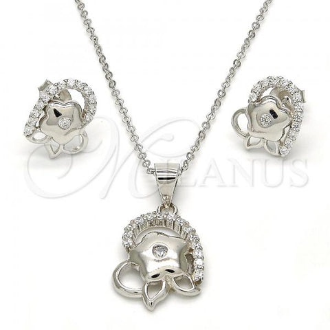 Sterling Silver Earring and Pendant Adult Set, Flower Design, with White Cubic Zirconia, Polished, Rhodium Finish, 10.285.0009