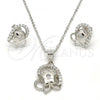 Sterling Silver Earring and Pendant Adult Set, Flower Design, with White Cubic Zirconia, Polished, Rhodium Finish, 10.285.0009