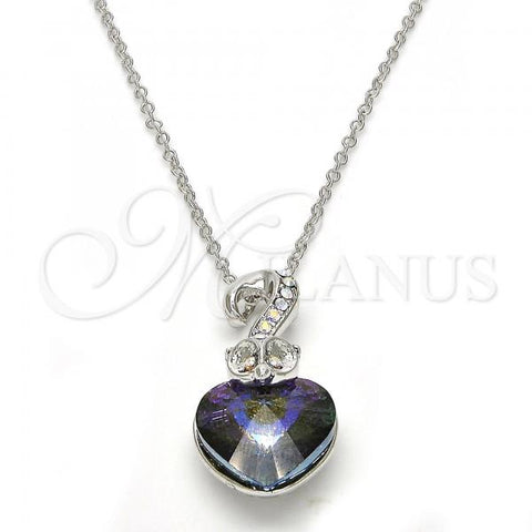 Rhodium Plated Pendant Necklace, Heart Design, with Paradise Shine and Aurore Boreale Swarovski Crystals, Polished, Rhodium Finish, 04.239.0044.10.18