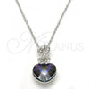 Rhodium Plated Pendant Necklace, Heart Design, with Paradise Shine and Aurore Boreale Swarovski Crystals, Polished, Rhodium Finish, 04.239.0044.10.18
