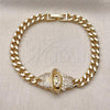 Oro Laminado Fancy Bracelet, Gold Filled Style Little Girl and Miami Cuban Design, with White and Black Cubic Zirconia, Polished, Golden Finish, 03.283.0508.07