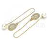 Oro Laminado Threader Earring, Gold Filled Style Guadalupe Design, with White Crystal, Polished, Golden Finish, 02.253.0008