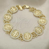 Oro Laminado Fancy Bracelet, Gold Filled Style San Benito Design, with White Crystal, Polished, Golden Finish, 03.351.0063.08