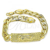 Oro Laminado Fancy Bracelet, Gold Filled Style Guadalupe and Pave Cuban Design, Polished, Golden Finish, 03.380.0115.09
