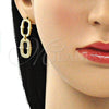 Oro Laminado Stud Earring, Gold Filled Style Bamboo Design, with White Micro Pave, Polished, Golden Finish, 02.341.0097