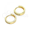 Oro Laminado Huggie Hoop, Gold Filled Style with White Micro Pave, Polished, Golden Finish, 02.213.0291.12