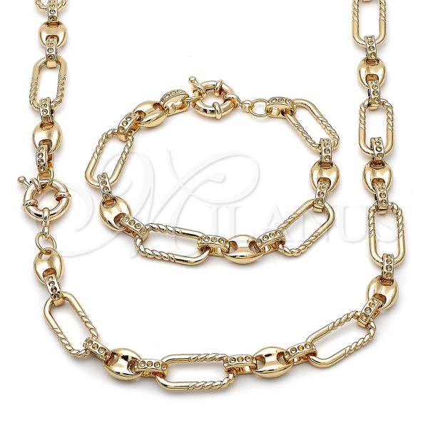 Oro Laminado Necklace and Bracelet, Gold Filled Style Puff Mariner and Twist Design, Polished, Golden Finish, 06.429.0003