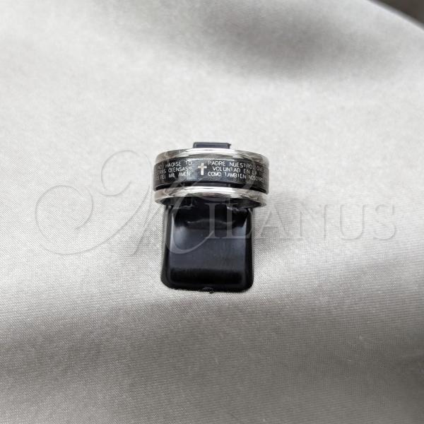 Stainless Steel Mens Ring, Cross and Triple Design, Black Enamel Finish, Steel Finish, 01.63.0637.11