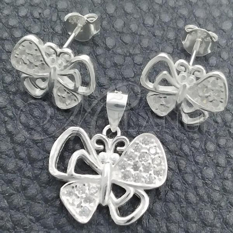 Sterling Silver Earring and Pendant Adult Set, Butterfly Design, Polished, Silver Finish, 10.398.0020