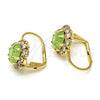 Oro Laminado Leverback Earring, Gold Filled Style Flower Design, with Light Green and White Crystal, Polished, Golden Finish, 02.122.0086.5
