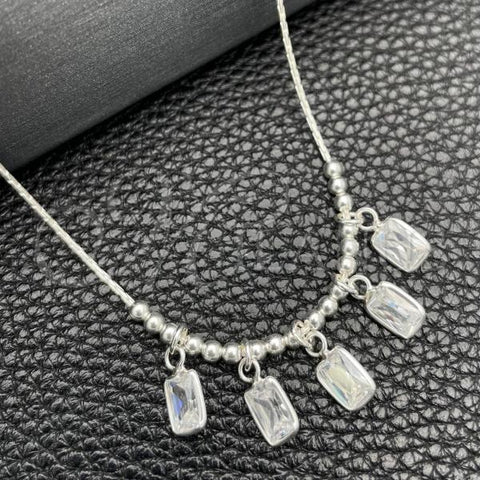 Sterling Silver Fancy Necklace, Snake  and Ball Design, with White Cubic Zirconia, Polished, Silver Finish, 04.401.0001.18