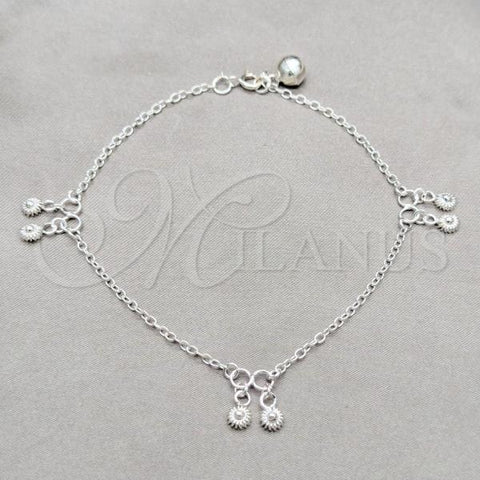 Sterling Silver Fancy Anklet, Sun Design, Polished, Silver Finish, 03.409.0086.10