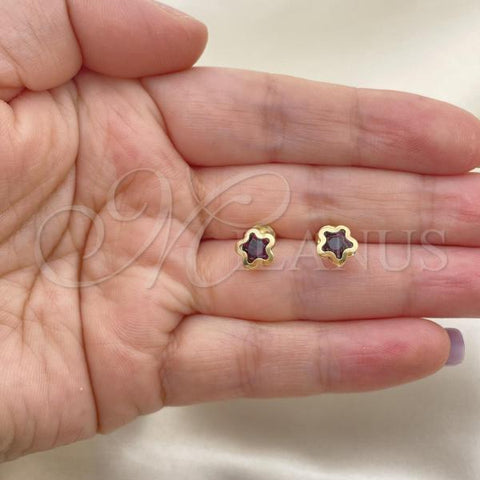 Oro Laminado Stud Earring, Gold Filled Style Star Design, with Amethyst Cubic Zirconia, Polished, Golden Finish, 02.02.0533.3