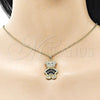 Oro Laminado Fancy Pendant, Gold Filled Style Teddy Bear and Baguette Design, with Black Cubic Zirconia and White Micro Pave, Polished, Golden Finish, 05.284.0020.4