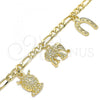 Oro Laminado Charm Bracelet, Gold Filled Style Owl and Elephant Design, Polished, Golden Finish, 03.351.0027.1.07
